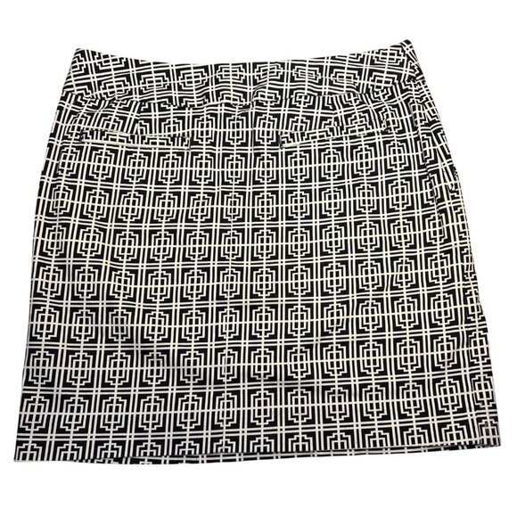 Alfred Sung Pure Geometric Black White Pencil Skirt S Cotton Spandex Side Zip - Picture 7 of 11